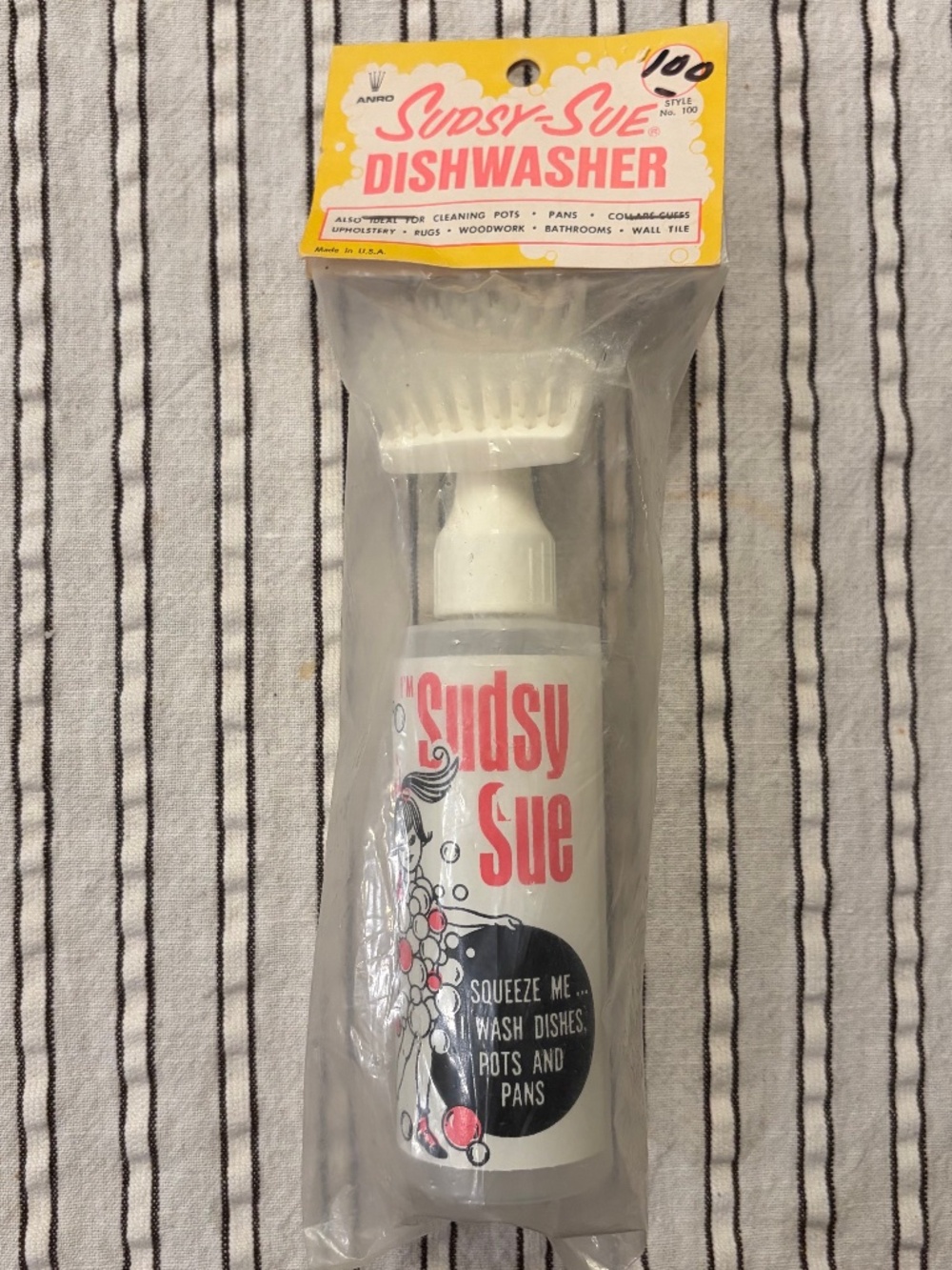Sudsy Sue Dishwasher *vintage* Scrub brush dish brush bottle original package